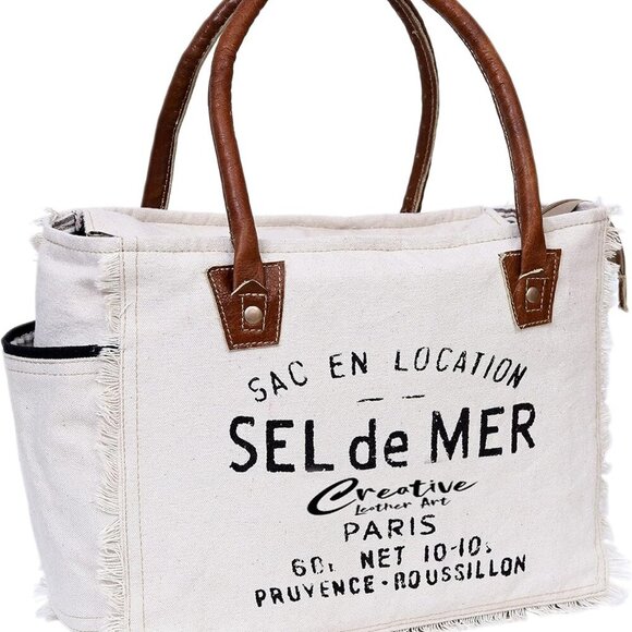 Other - CLA Bags Sel De Mer Upcycled Canvas & Cowhide Tote